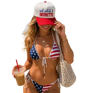 Red White & Brunette Hat Independence Day Embroidered brunette hat,Trucker Hat Patriotic Canvas Mesh Back Adjustable Snapback Closure Durable Lightweight for 4th of July Memorial Day cap trendy meme gift holiday celebration golf funny