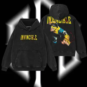 Superstyle Limited Edition Emperor Mark Grayson Invincible War Superhero Comics Edition Double Print Lightweight Acid Washed Tee Hoodie Sweater Graphic Design Top Cotton Streetwear Comic T-Shirt Clothes Menswear Womenswear