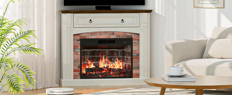 Spurgehom Modern Electric Fireplace in a Classic Wood Mantel: 4Corner TV Stand with Remote Control, Adjustable Realistic Flames, and an Efficient Heating System for Your Living Room