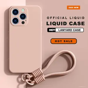 Phone Lanyard Case For iPhone 16E 16 14 15 Plus 12 13 Mini 11 16 Pro X XR XS Max SE Liquid Silicone Strap Protector Soft Cover