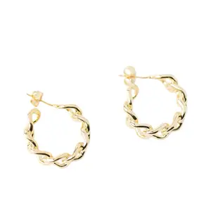 14K Gold Plated Rope Hoop Earrings 20mm 5mm Bold Twisted Hoops for Women's Fashion Jewelry