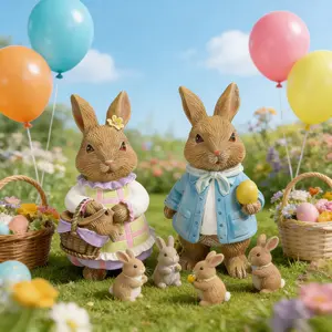 Resin Rabbit Statue Set (blue & ), Outdoor Garden Decor, Plant Pot Ornament, Ideal Easter Gift, Perfect for Lawn & Bonsai