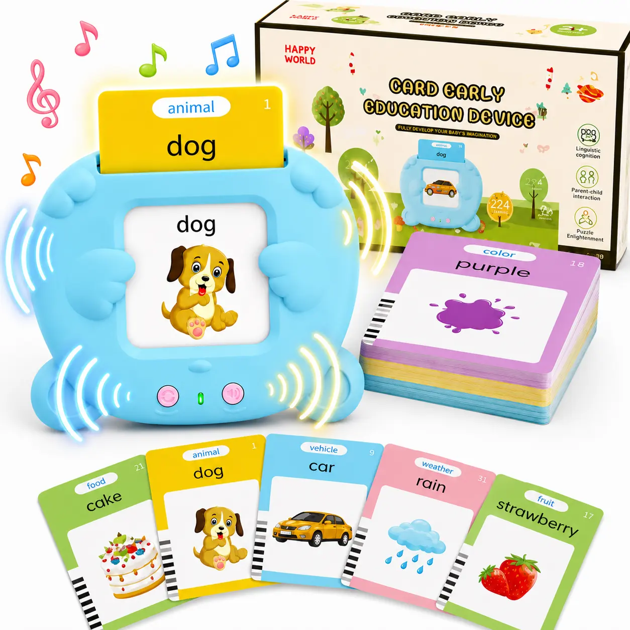 224 Words Talking Flash Cards for Toddlers, Interactive English Learning Card Reader, Screen-Free Preschool Educational Toy for Vocabulary, Pronunciation, Early Learning & Montessori Activities, Birthday Gift for Boys and Girls Ages 2-6