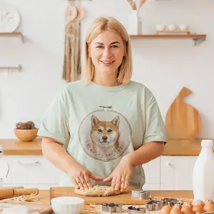 Shiba Inu Embroidery Hoop T-shirt | Dog Portrait Floral