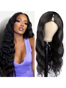 V Part Wig Human Hair Body Wave Upgrade U Part Human Hair Wigs with Vpart Clip in No Leave Out  Wig Glueless for Black Women Beginner Friendly Natural Black 16-32 inch Glueless Ready To Wear Wig