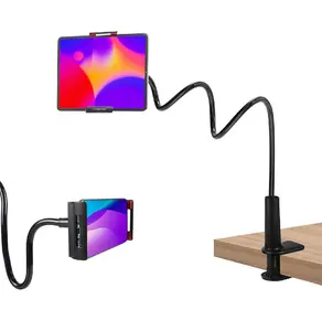 Flexible Long Arm Gooseneck Tablet Holder 360 Degree Adjustable Cell Phone Stand for Desk Universal Mobile Phone Holder for 4"-11" Phones & Tablets Lazy Bracket Mount for iPhone Samsung Galaxy