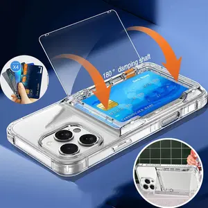 Card Holder Protective Phone Case For iPhone 16 15 14 13 12 11 Pro Max 15 Plus Transparent Stand Cover Cases