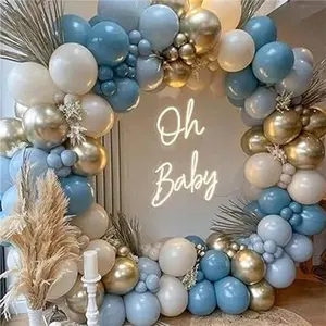Pastel Blue White gold Balloon Garland Arch Kit For Baby boy Shower Birthday Engagement Party Gender Reveal Balloons Decor Inactive Light Burst