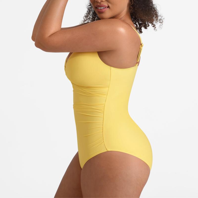 FeelinGirl One Piece Swimsuit Womenwear Plus Size Plain Color High Cut with Removable Pads Summer New Arrivals