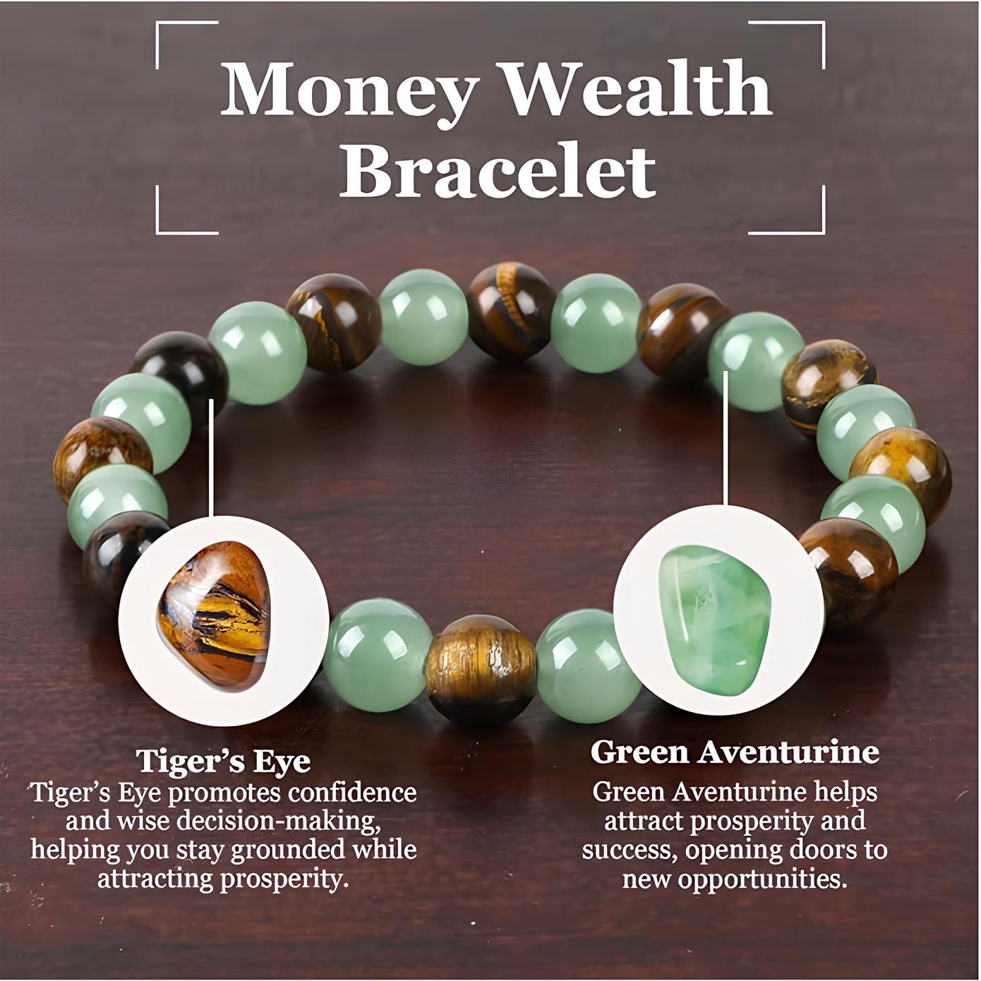 Money Attraction Crystal Bracelet – Green Aventurine, Tiger Eye & Obsidian, Protection & Luck Beaded Bracelet for Men & Women