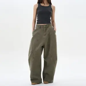 American Retro Loose Fit Cotton Cargo Pants – Green/Brown, Unisex, Basic