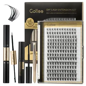 Lash Cluster Kit D Curl Natural Individual Lashes Wispy 8-16mm Lashes Extension Kit with Lash Glue, Lash Applicator Makeup Cosmetic Waterproof Eyelash, Eyelash Remover