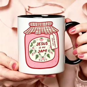 Unisex Ceramic Mug Featuring Jesus Is My Jam Strawberry Jam Design with Inspirational Make His Mercy Known Tagline