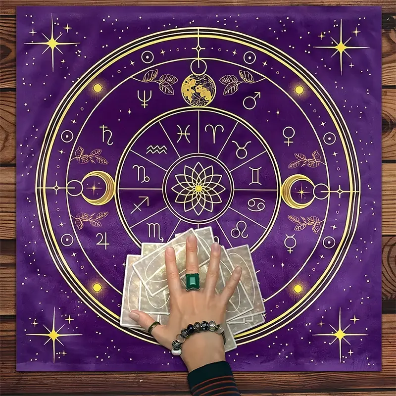 1pc Zodiac Lotus Party Decorations Astrology Decor and Spiritual Room Decoration, Soft Washable Fabric Table Cover for Home and Party Use