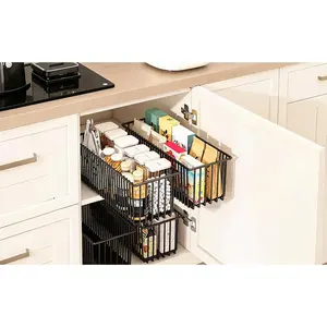 2 Pack Pull Out Cabinet Organizer, Multifunctional Sliding Shelves, Sturdy Carbon Steel Roll-Out Drawers for Kitchen Cabinet Pantry Bathroom Under Sink