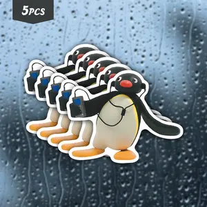 5Pcs "Music-Loving Penguin" Retro Nostalgic Waterproof Vinyl Sticker, Self-Adhesive Decal, Suitable For Water Bottles, Laptops, Cars, Tablets, Ideal For 90s Nostalgia Fans, Music Lovers And Cute Character Enthusiasts