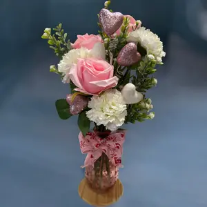 Pink Rose Carnation Hobnail Bud Vase Flower Arrangement – Perfect Gift for Valentine's Day | Free Shipping