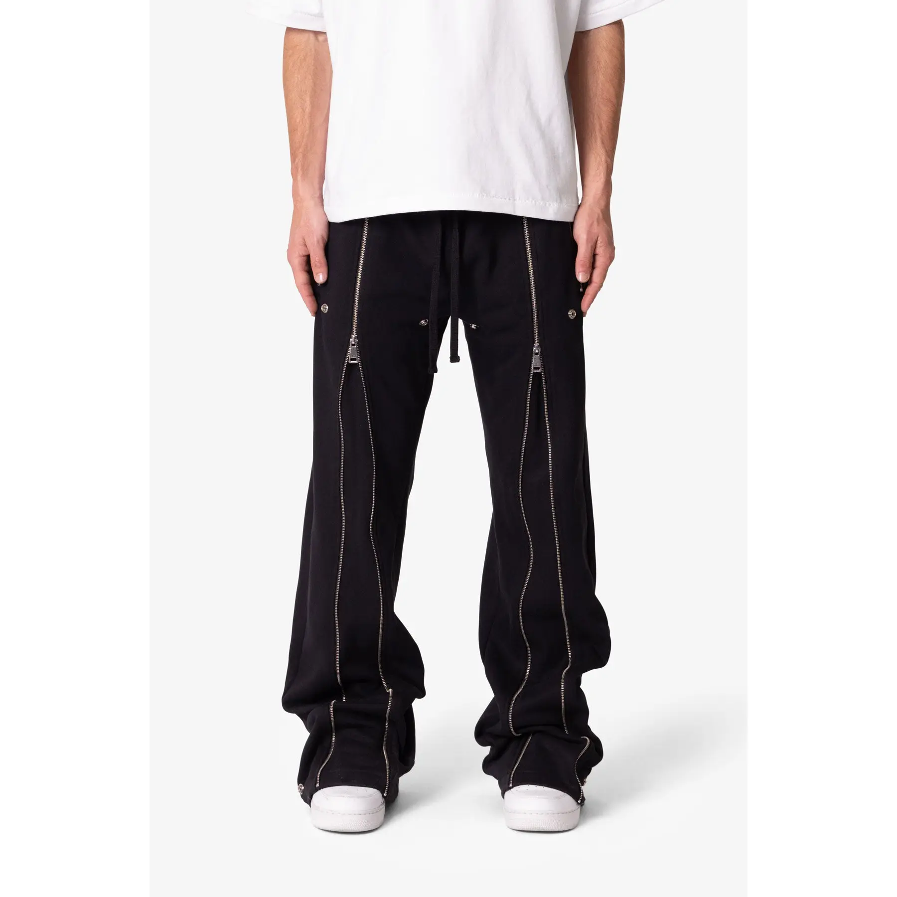 mnml Rivet Zipper Flare Sweatpants - Black mnml Rivet Zipper Flare Sweatpants - Black