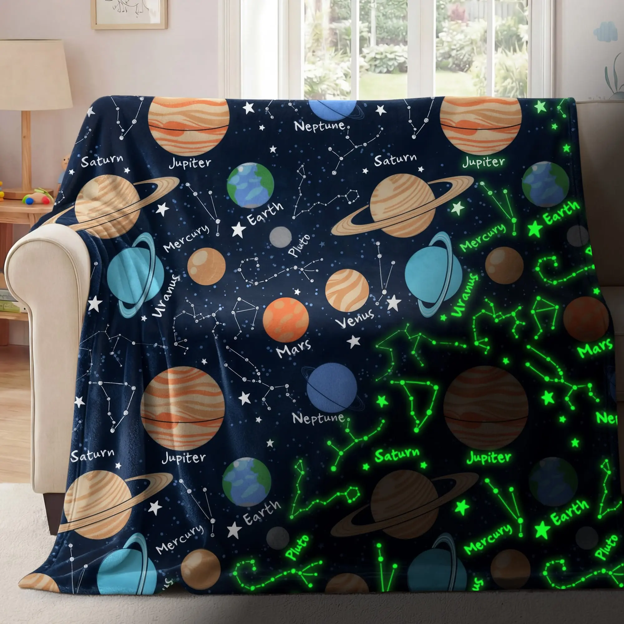Yoofoss Glow-in-the-Dark Fluffy Fleece Throw Blanket for Kids, Fuzzy Fleece, Soft Warm Cozy Cute, Twin Size 61"x81", Bed/Sofa Use, Unique Toddler Gift for Boys/Girls, Fuzzy Fleece Blanket,sohochic