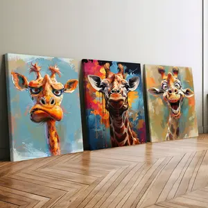 3-Piece Wood Framed Canvas Art Set, Canvas Prints, Graffiti Style Giraffe Decorative Posters, Modern Home Wall Art, High-Definition Print, Waterproof