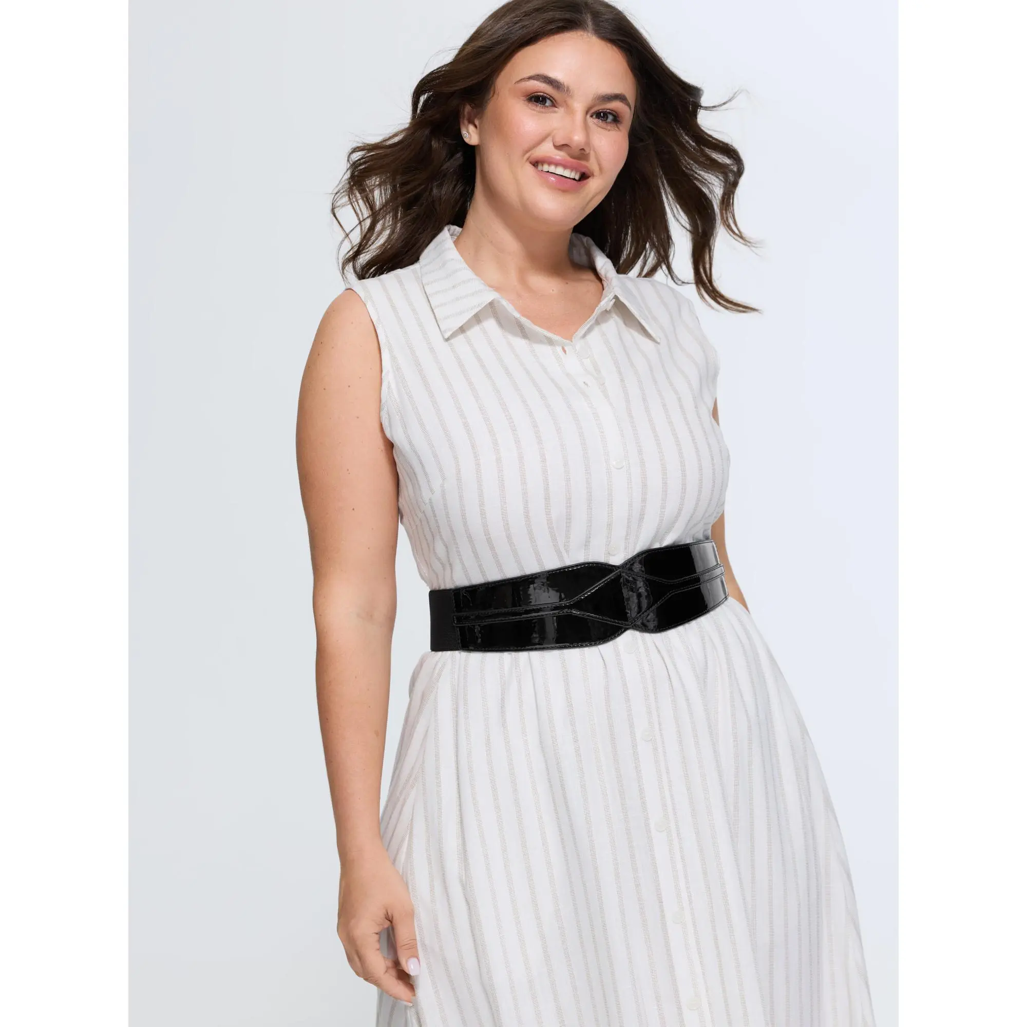 BLOOMCHIC Plus Size Patent Leather Stitching Elastic Wide Waist Belt[M-6X] 2026 Summerfinds