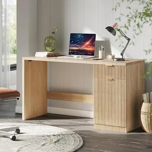 60" Executive Desk with Storage, Modern Home Office Desk with Drawer & Cabinet, Wood Fluted Computer Desks Workstation Writing Conference Table for Study, Living Room, Bedroom