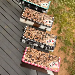 Leather & Cowhide Wristlet Wallet with Fun Card Design