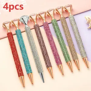 4pcs Diamond Ballpoint Pens, Crystal Rhinestone Metal Glitter Diamonds, Smooth Writing, Durable Office Supplies, Birthday Gift