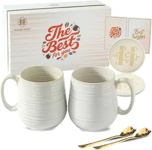 Couple Coffee Mug Set 20 oz Ceramic, Matching Mugs with Spoons and Coasters, Perfect for Morning Coffee, Home Breakfast, Date Nights and Couples Time, Great Gift for Wedding, Anniversary and Christmas