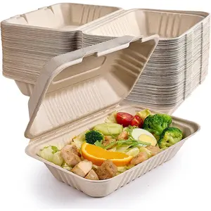 75 Pack Clamshell Take Out  Containers,  Compostable To Go Containers Disposable, 9X6 inch Heavy-Duty To Go Boxes,  Biodegradable To Go Containers For
