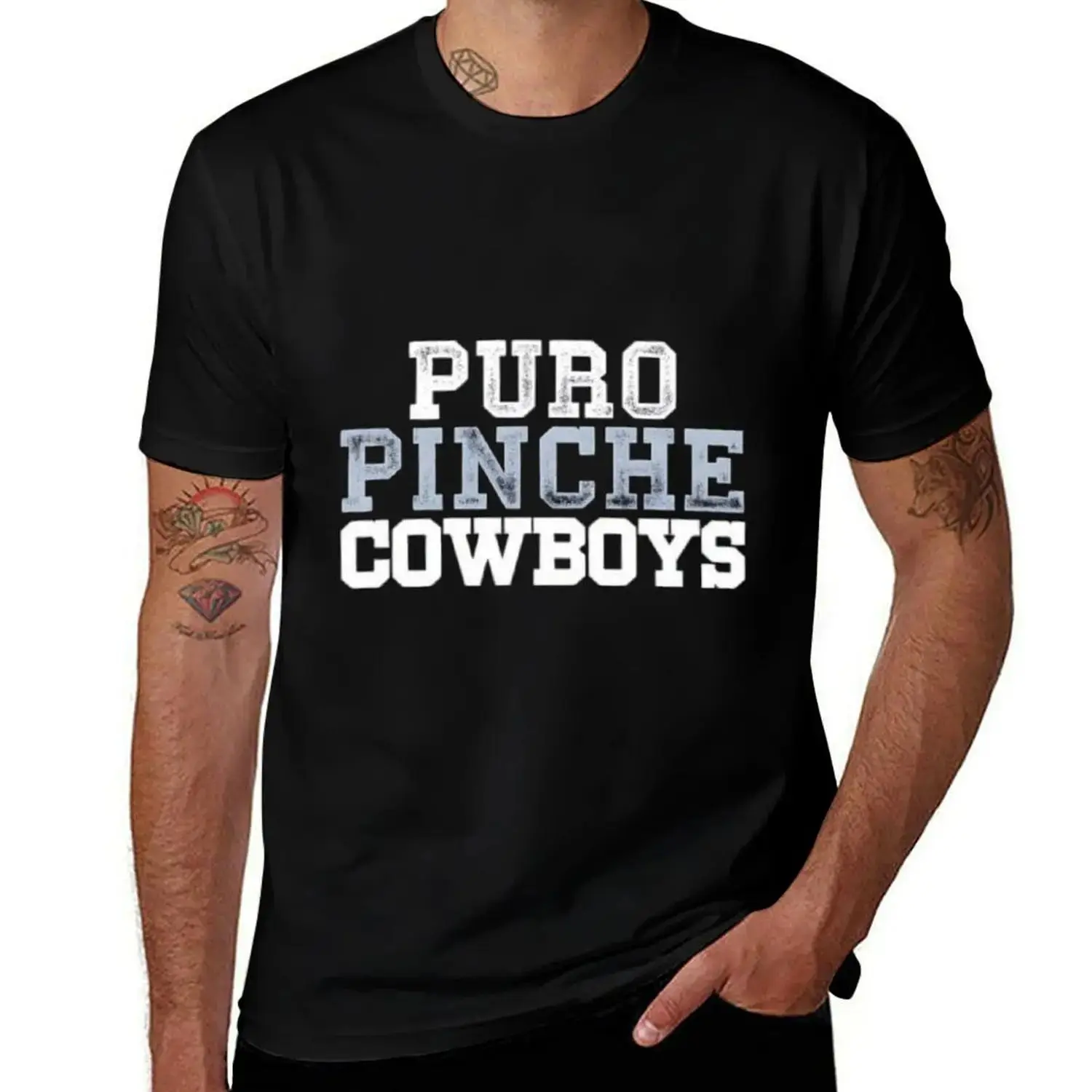 Puro Pinche Cowboys Men's Cotton Short Sleeve Crew Neck T Shirt Casual Tee
