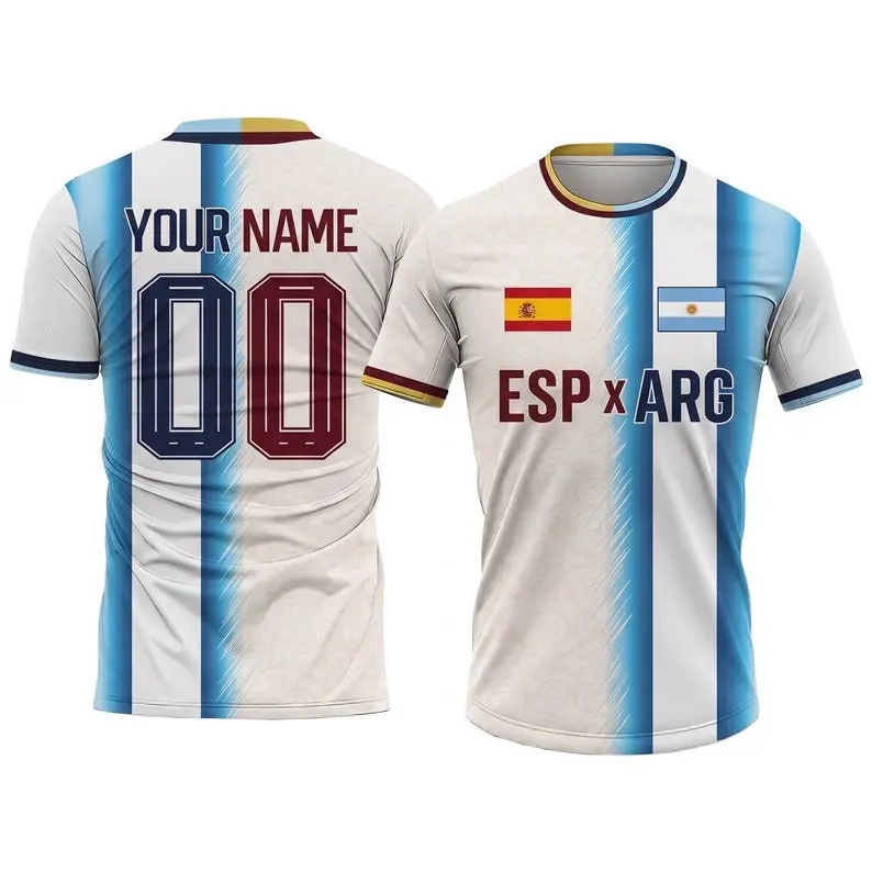 Custom Half and Half Soccer Jersey Spain and Argentina 2026 Men Youth Kid, Personalized Two Country Football Jersey Shorts for Sports Fans