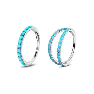 Oufer 20G Turquoise Hinged Segment Nose Ring - Non Tarnish 316L Stainless Steel