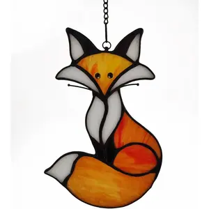 Stained Glass Window Hanging red Fox Sun Catcher Home Decoration Window Panels Gifts for mom Ladies and Fox aficionados