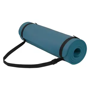 Fitvids 1/2" Thick High Density Exercise Yoga Mat, Carrying Strap, Navy Blue