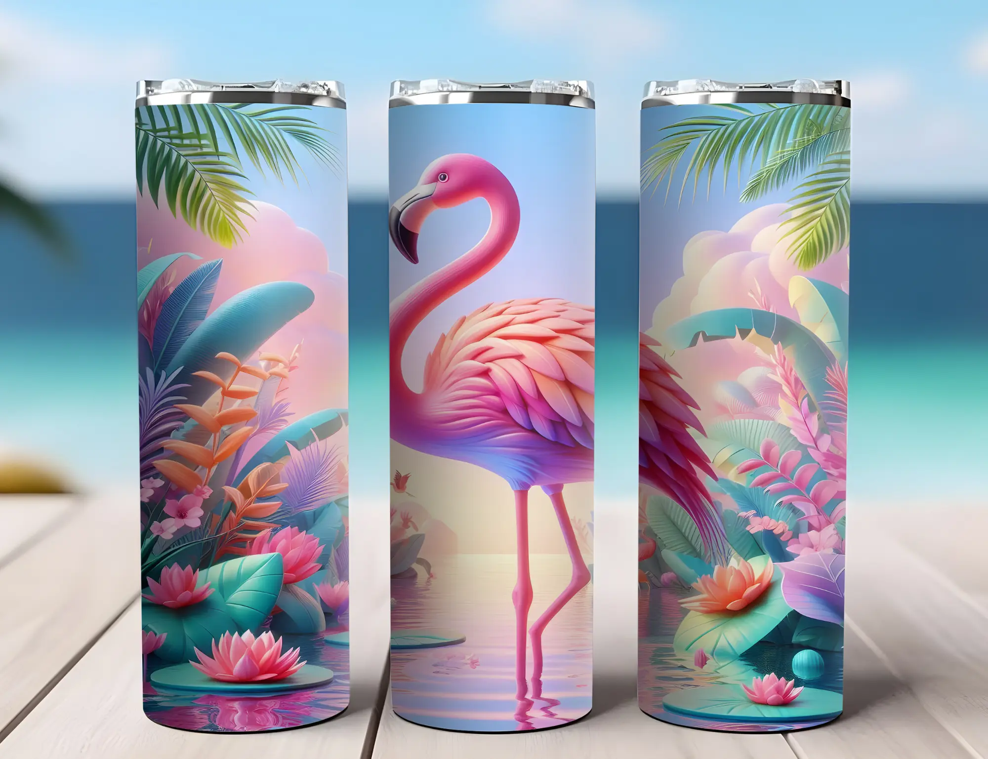 Flamingo 20oz.Insulated Tumbler with Lid and Straw