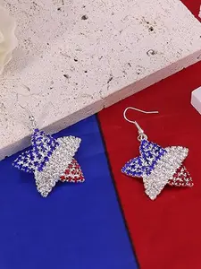 July 4th American Independence Day Patriotic Earrings — Women's Style: U.S. Flag Dangle Earrings and Red, White, & Blue Studs; Diamond-Embellished Studs — Sparkling, Versatile Party Jewelry