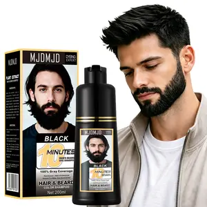 Men's Beard & Mustache Dye Shampoo – 3-in-1 Black Hair & Beard Color for Gray Hair Coverage, Herbal Coloring Formula, Long-Lasting, Easy to Use, 200ML