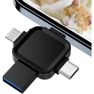 ?No App Required? 128GB 4 in 1 Photo Stick for Phone, Flash Drive for Phone/Pad/Android/PC -Memory Stick for Photos and Videos-4 Separate Ports, No Adapter Needed