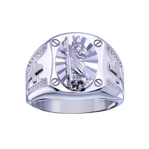 925 Silver Rings San Judas Tadeo Rhodium Plated Cross Design sterling sliver Square Saint Jude Ring