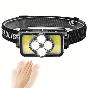 Ultra-Bright Motion Sensor LED Headlamp - 6 Modes White & Red Light, USB-C Rechargeable, Waterproof Lightweight Head Flashlight for Running, Camping, Hiking & Fishing