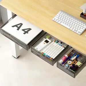 Under Desk Drawer Storage Organizer, 3 Pack Large Medium Small Slide Out Hidden Desk Drawers, Attachable Pencil Storage Tray, Hidden Desktop Organizer for Under Table (SML)