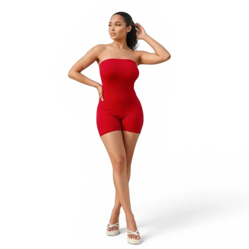 Women's 1 Piece Strapless Cotton Blend Stretchy Fabric Bodycon Tube Romper, Comfortable Solid Jumpsuit, Sleeveless Womenswear Overalls Outfit