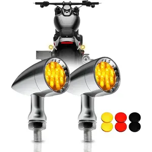 DREAMIZER 2pcs Chrome Bullet 15 LEDs Motorcycle Turn Signal Lights Front and Rear Indicator Lamps Compatible for Harley Honda Yamaha Cruiser Softail Sportster StreetBike Chopper Bobber (Amber lens)