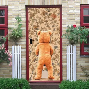 2pcs Cute Cartoon Teddy Bear Wall Stickers for Kids Room Bedroom Door Decorative Self Adhesive Removable Wallpaper Stickers Warm Animal Patterns Home Decoration for Boys Girls Room Wall Art Decor
