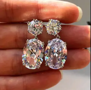 925 Sterling Silver Oval Cut CZ Drop Earrings for Women, Dainty Bridal Wedding Jewelry, Hypoallergenic Sparkling Cubic Zirconia Dangle Earrings, Elegant Prom Party Gift