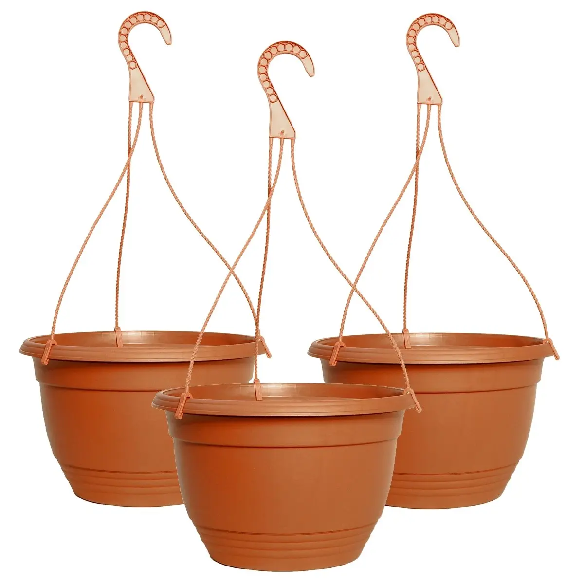 212 MAIN 12-Inch Plastic Terracotta Garden Pots (3-Pack) - Hanging Flower Pots, Outdoor Home Improvement Garden Accessories for Plant Vines, Garden Pot