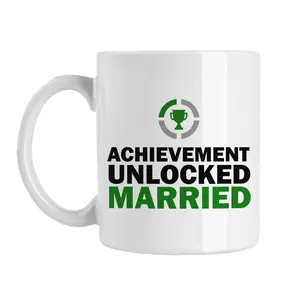 11oz Ceramic Printed Mug - Wedding Gamer Achievement Unlocked Drinkware, Nerdy Geeky Tea Coffee Cup for Newlyweds, Washable Kitchenware