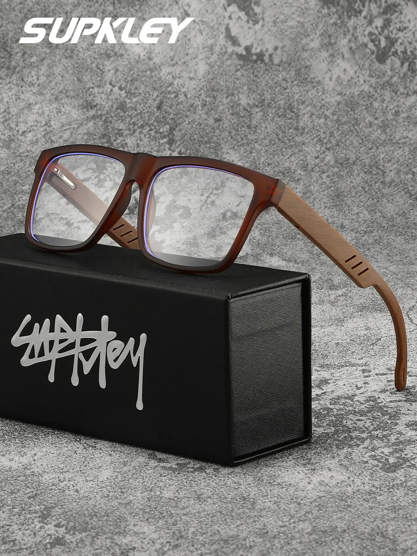 SUPKLEY Full Rim Men's Glasses, Casual Stylish Glasses, Square PC Material Large Frame, Fashion Decorative Casual Style, Blue Light Blocking Clear Lens, Square Frame Eyeglasses, Fashion Eyewear