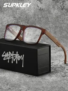 SUPKLEY Full Rim Men's Glasses, Square PC Material Large Frame, Fashion Decorative Casual Style, Blue Light Blocking Clear Lens, Square Frame Eyeglasses